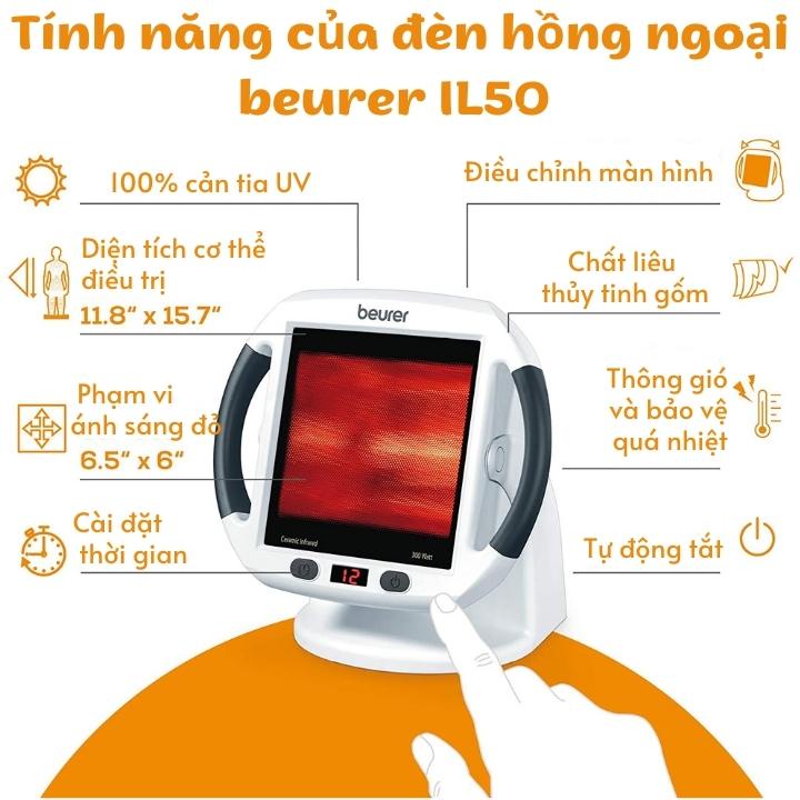 Đèn hồng ngoại trị liệu 300w Beurer IL50 hẹn giờ điều chỉnh góc quay, công dụng chữa đau nhức xương khớp, đau thần kinh