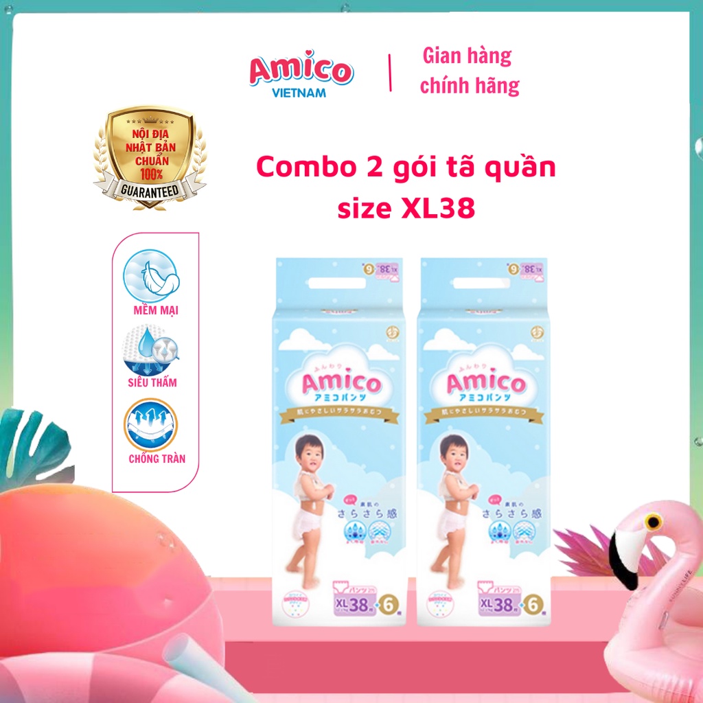 Bỉm - Tã quần Amico combo 2 gói size XL 38 + 6 miếng (Cho bé 12- 17kg)