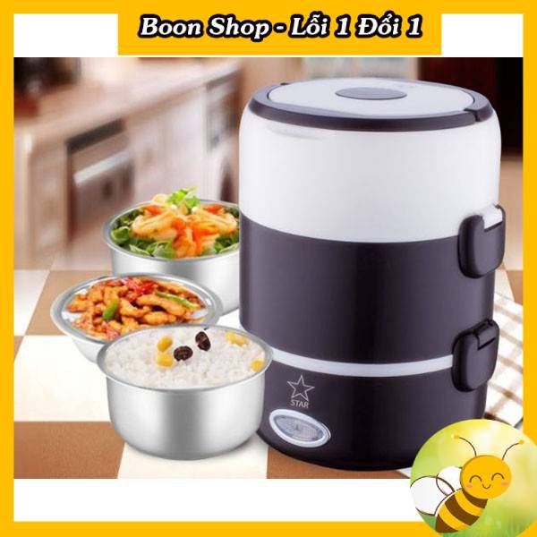 Hộp Cơm Star Giữ Nhiệt Cắm Điện 3 tầng ruột inox Hâm Nóng Thức Ăn Liên Tục, thời gian hâm nóng siêu tốc