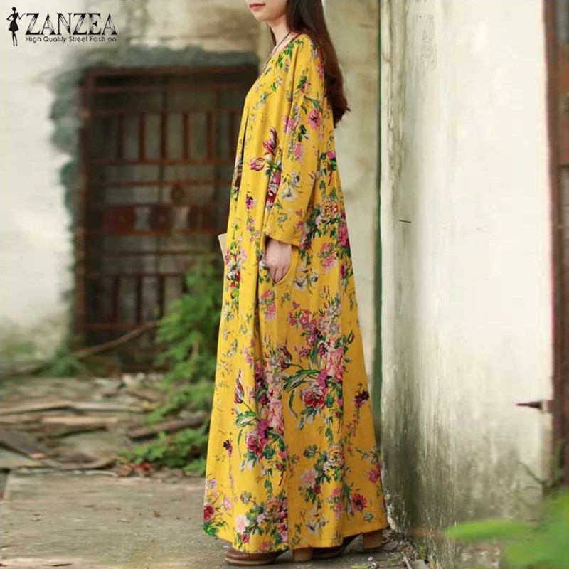 Đầm Maxi ZANZEA Dài Tay Họa Tiết Hoa Vintage Thời Trang Cho Nữ | BigBuy360 - bigbuy360.vn