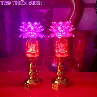 Giá 1 Cặp - Đèn Thờ Phật Hoa Sen LED 7 Màu-Tia Sáng Số 14