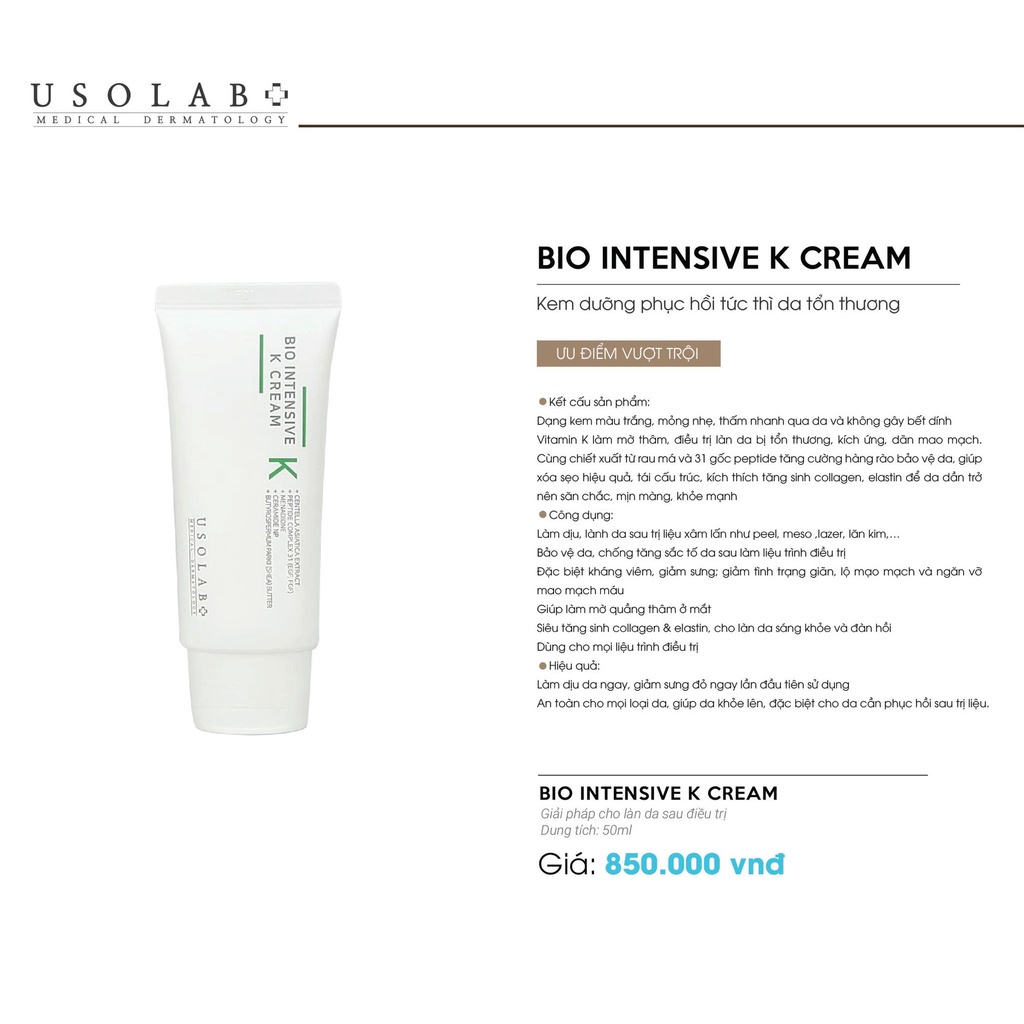 USOLAB Kem Dưỡng Vitamin K Bio Intensive K Cream Phục hồi Dịu Da Tức Thì tuýp 50ml