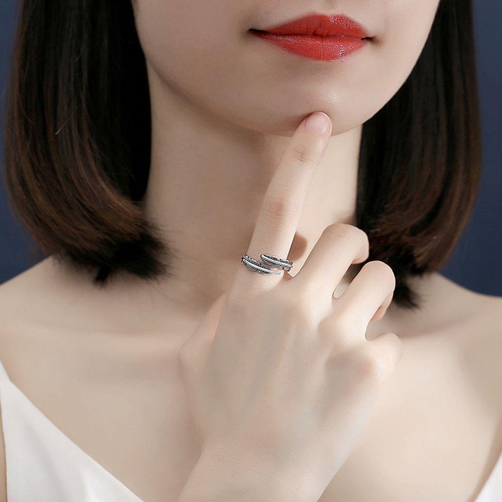 Nhẫn Hình Lông Vũ Có Thể Điều Chỉnh Phong Cách Gothic Hàn Quốc Cho Nam Nữ