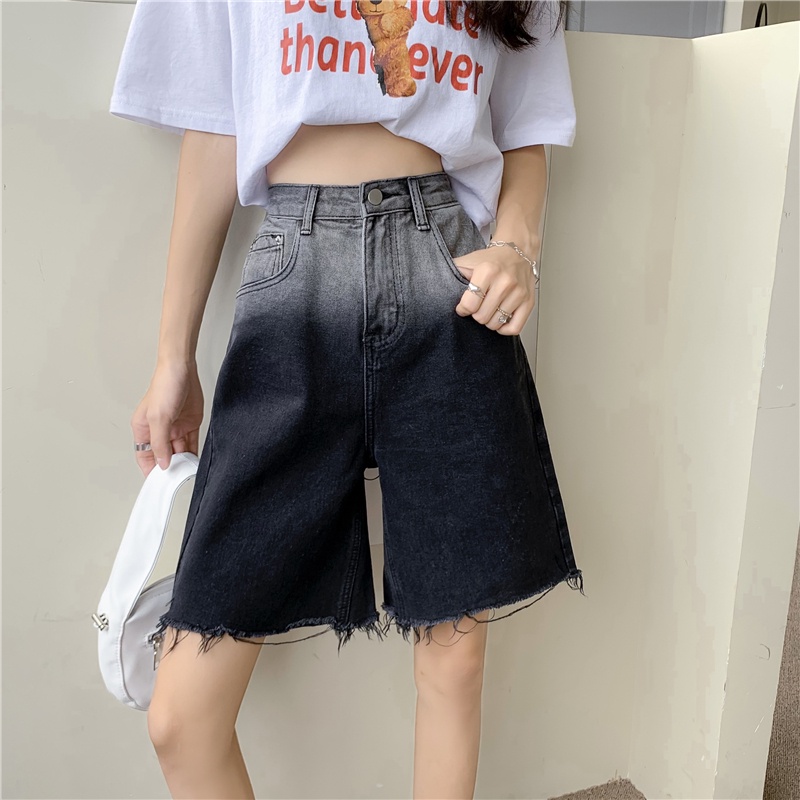 Quần short jean lửng form ngố ống rộng Ullzzang màu đen khói phong cách Hàn Quốc MSHA6