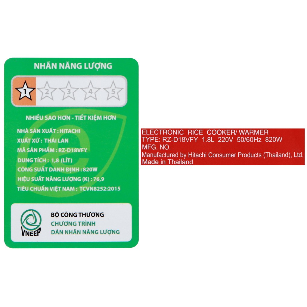 Nồi cơm điện tử Hitachi  RZ-D18VFY 1.8 lít đỏ