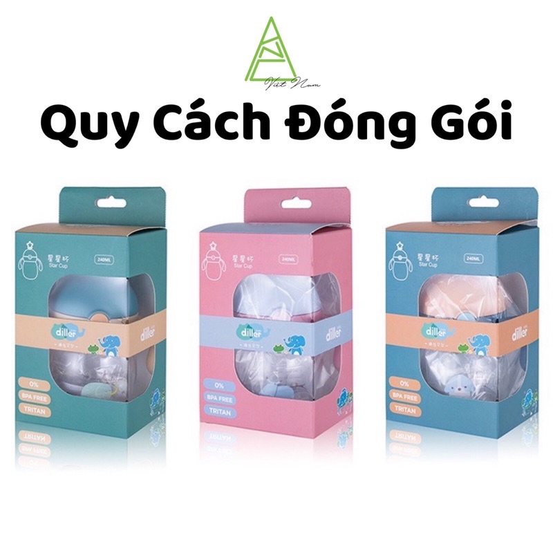 Bình sữa, tập uống nước Diller 2in1 cao cấp cho bé