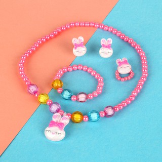 Bé Gái Trẻ Em Thỏ Vòng Cổ Vòng Tay Hoạt Hình Dễ Thương Mặt Dây Chuyền Hạt Dây Chuyền Vòng Cổ Bộ