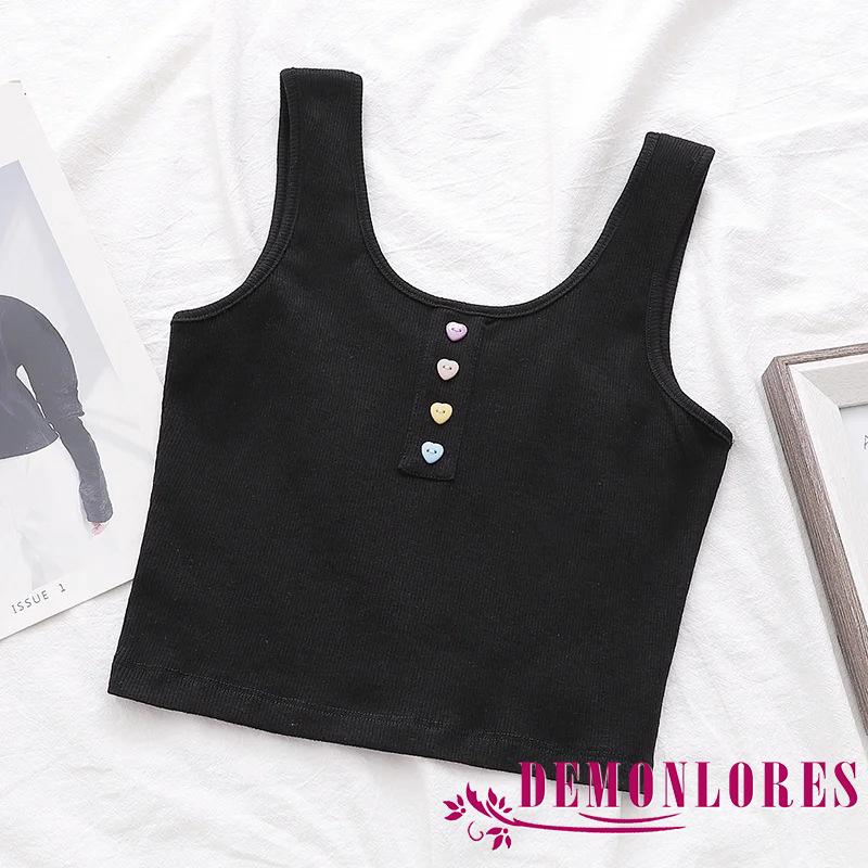 Áo sát nách phối nút hình trái tim thời trang cá tính cho nữ