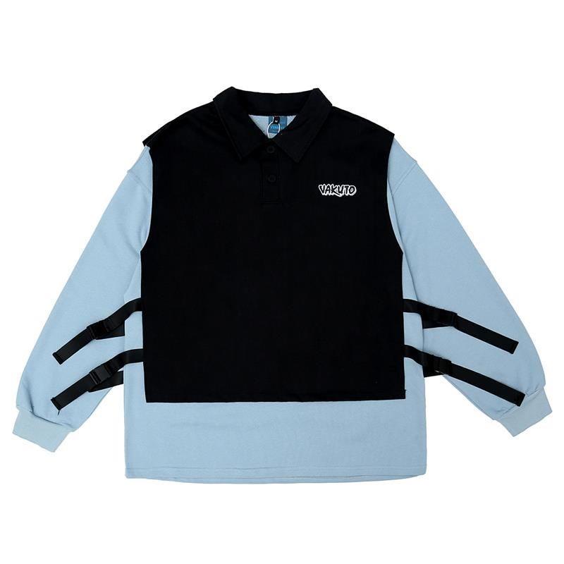 Áo Sweater Tay Dài Giả Hai Lớp Dáng Rộng In Chữ Phong Cách Đường Phố Cá Tính Cho Nam Nữ