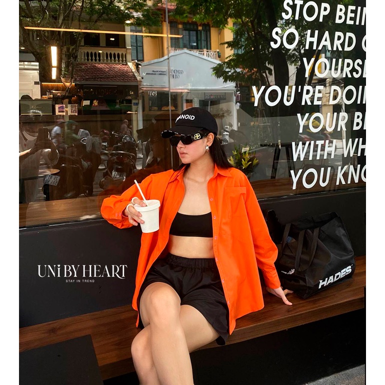 Áo sơ mi oversize Cami Shirt SMI014 màu cam dáng rộng trendy, thoải mái dễ phối - Uni by heart