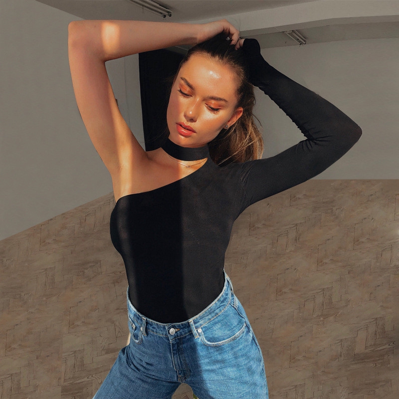 Jumpsuit lệch vai thiết kế màu trơn thanh lịch quyến rũ