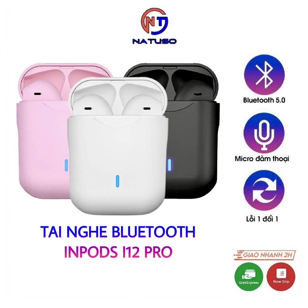 Tai nghe bluetooth không dây Inpods i12 Pro TWS v5.0 nút cảm ứng âm thanh HIFI có mic đàm thoại