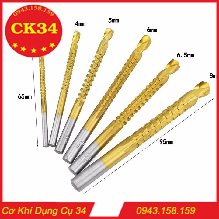 Bộ 6 mũi khoan răng cưa đa năng  phủ titanium 3-8mm