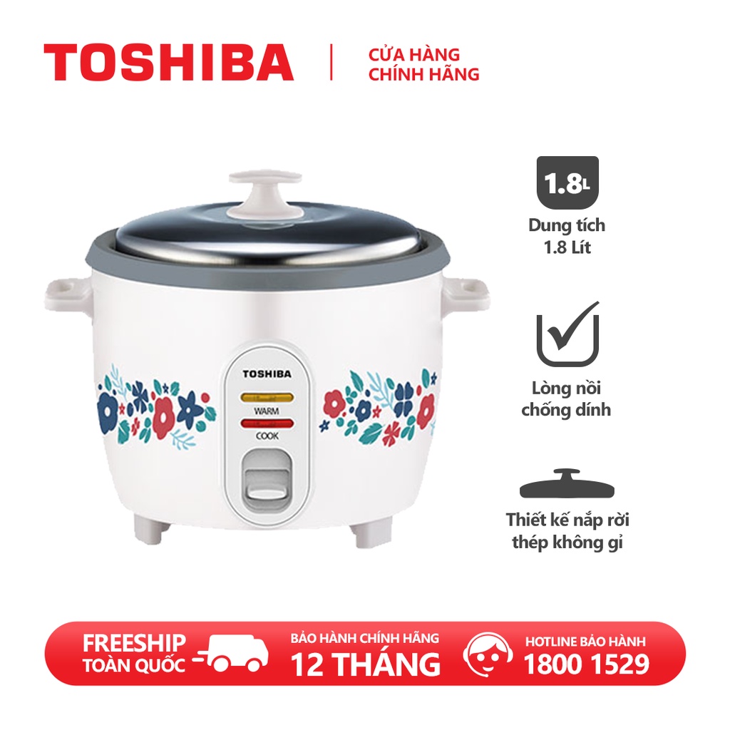 Nồi cơm nắp rời Toshiba RC-18MH2PV(W)- 1.8L, phù hợp 4 - 6 người ăn. Hàng chính hãng, bảo hành 12 tháng