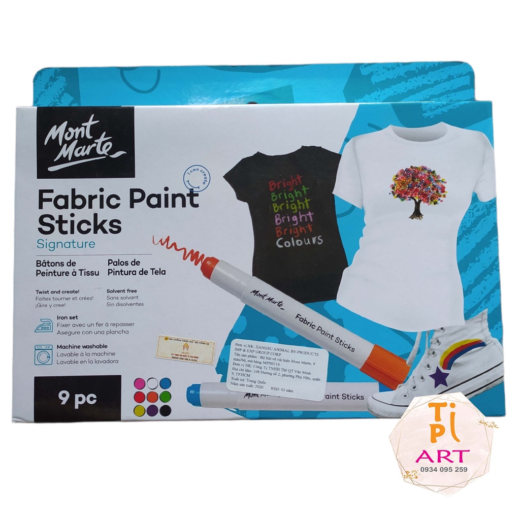 Bộ 9 Bút vẽ vải Mont Marte - Mpn0116 - FABRIC PAINT STICKS MONT MARTE