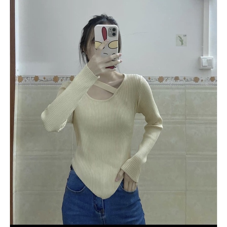 Áo len dài tay đáy nhọn sang trọng