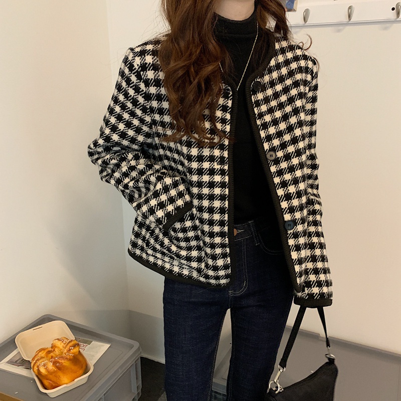 Áo khoác tay dài cổ tròn họa tiết sọc caro 46617 | BigBuy360 - bigbuy360.vn