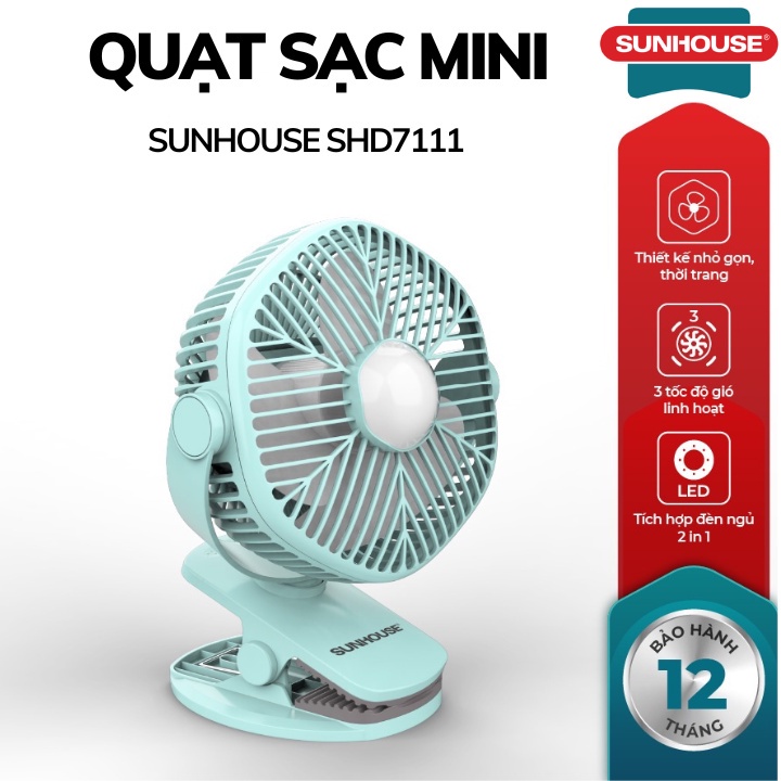 Quạt Mini Sạc Điện SUNHOUSE SHD7111 Bảo Hành 1 Năm