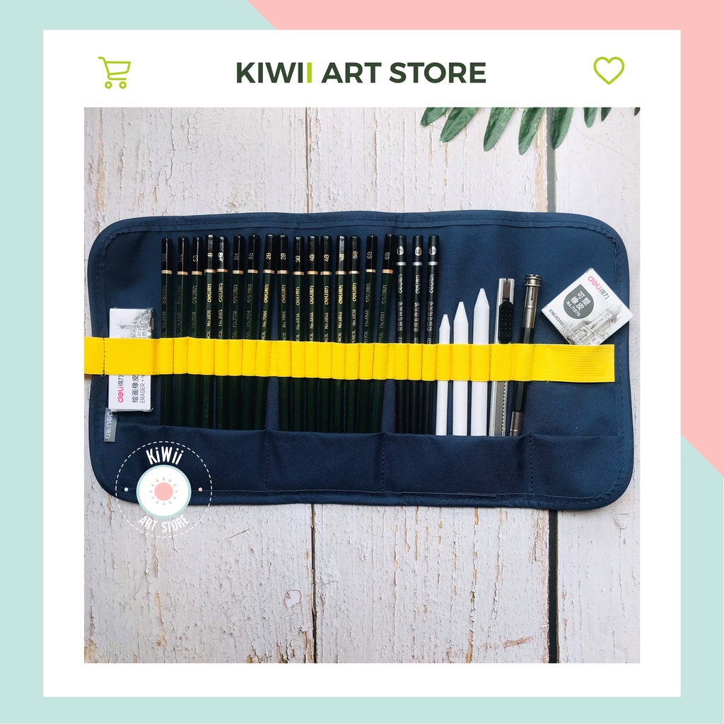 Bộ dụng cụ vẽ phác thảo 27 phụ kiện Deli + Tặng 1 gọt chì