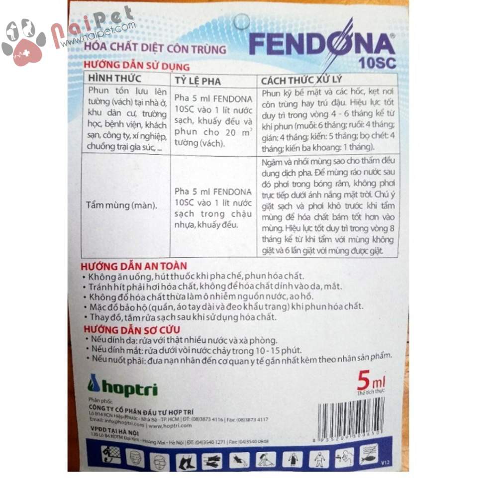 Thuốc Diệt Bọ Chét Muỗi Ruồi Kiến Gián Kiến Ba Khoang FENDONA 10SC Gói 5ml