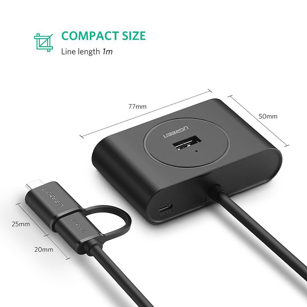 Bộ Chia USB Type-C Ra 4 Cổng USB 3.0 Cao Cấp UGREEN CR113 - Hỗ Trợ OTG