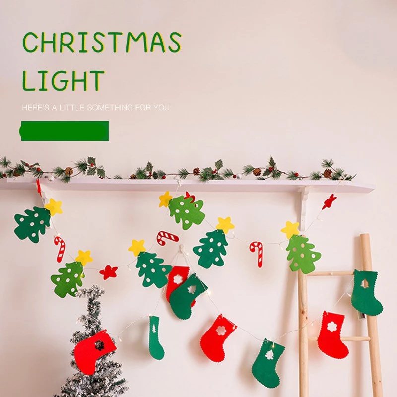 Dây đèn led và lá cờ phong cách giáng sinh treo trang trí nội thất nhà cửa