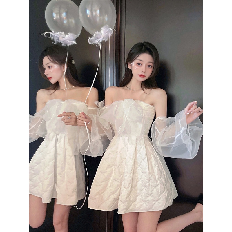 Đầm công chúa trắng tinh khôi nơ ngực tay rời ulzzang - u.w