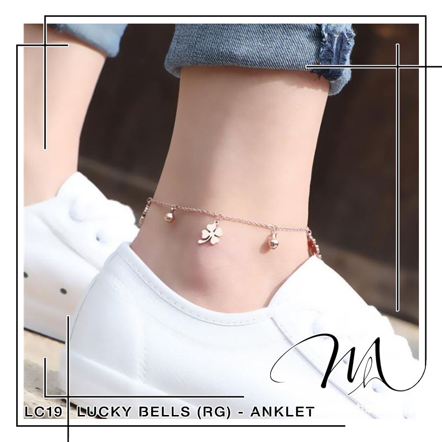 Lắc chân nữ có chuông lục lạc phối cỏ bốn lá may mắn dễ thương Titan không gỉ - LC19 | BigBuy360 - bigbuy360.vn