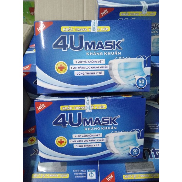 [Combo 2] Hộp Khẩu trang Y tế 4 lớp 4U MASK cao cấp (50 cái/hộp) - Tai đeo chắc chắn