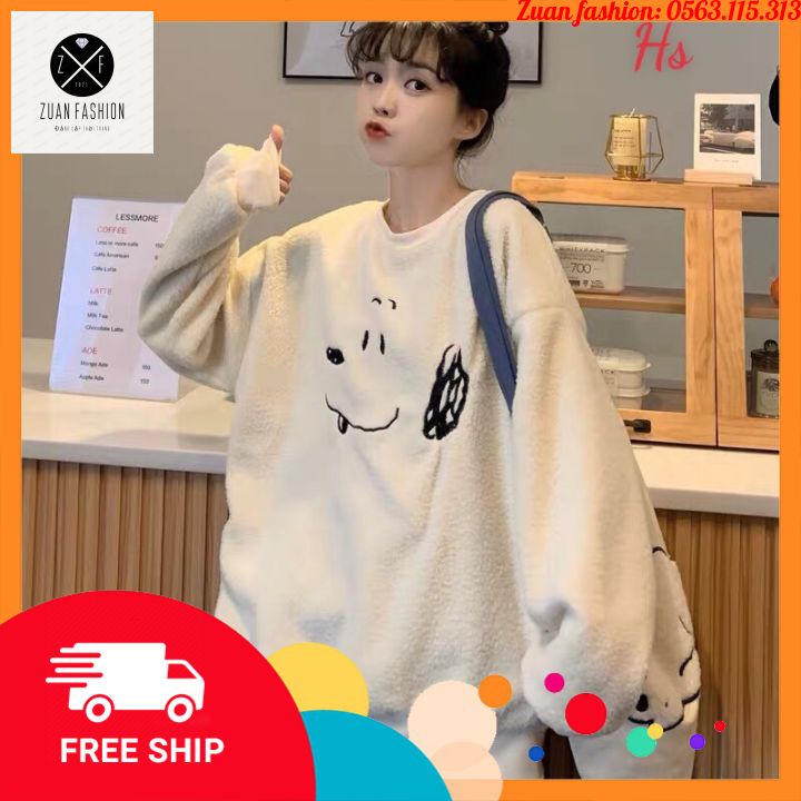 Áo Nỉ Lông Nữ In Hình Dáng Rộng Dài Tay dưới 75kg FREE SHIP Chất Liệu Lông Dày Dặn Mặc Vô Cùng Thoải Mái | BigBuy360 - bigbuy360.vn