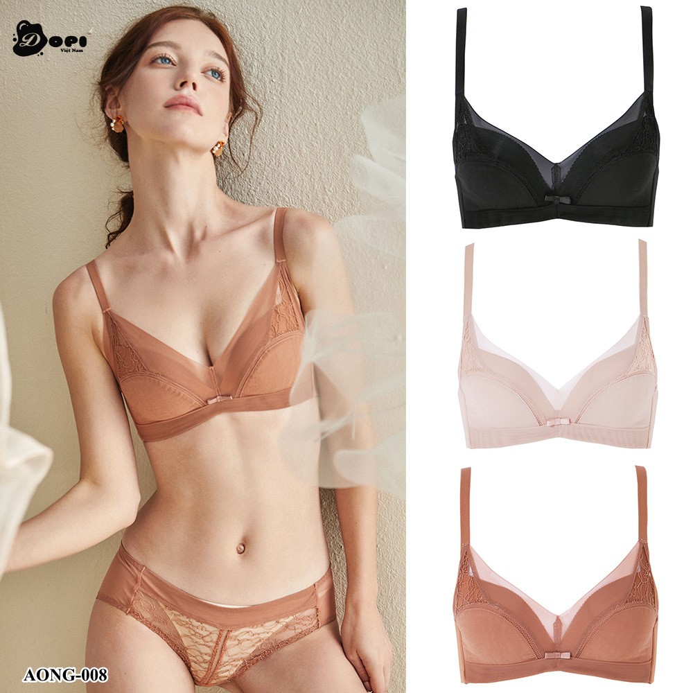 Bộ đồ lót áo ngực và quần lót nữ cao cấp không gọng phối ren AONG-008