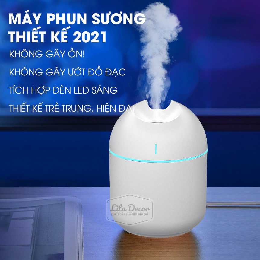 Bình phun sương mini giá rẻ Lita Decor máy tạo độ ẩm làm mát khuếch tán tinh dầu có đèn led, mã PS01