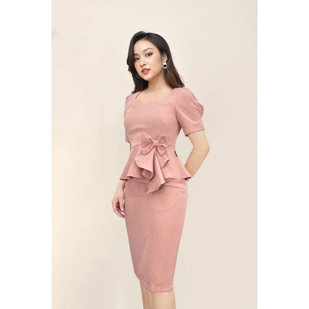 Sét Bộ Cao Cấp Luperi LFSB4105 Áo Peplum đính nơ kết hợp chân váy bút chì