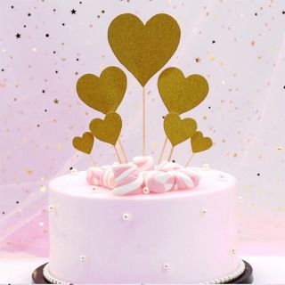 Set 7 chiếc topper hình tim nhũ cắm bánh sinh nhật cao 21Cm, trang trí bánh kem, hình cắm nhũ