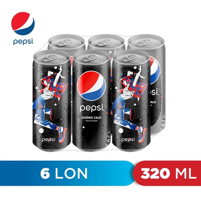 (Thùng 24 lon) Nước ngọt Pepsi Không Calo Mix 2 vị ( Vị Chanh và Cola) (Lon 320ml)