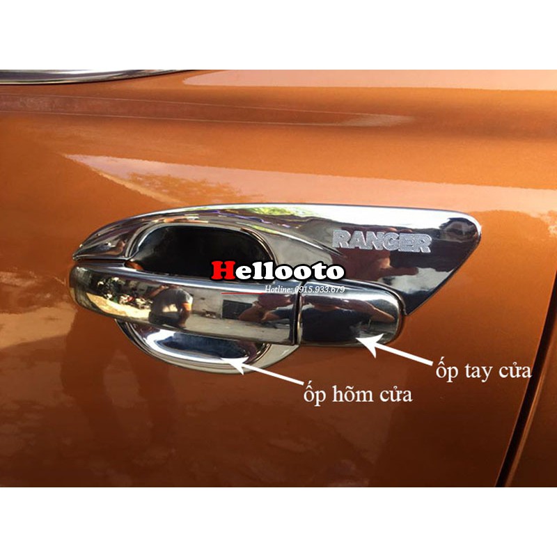 Ốp Tay Cửa Và Hõm Cửa Xe Ford Ranger 2016 đến 2022 Mạ Crom Cao Cấp Chống xước tay cửa làm đẹp cho xe