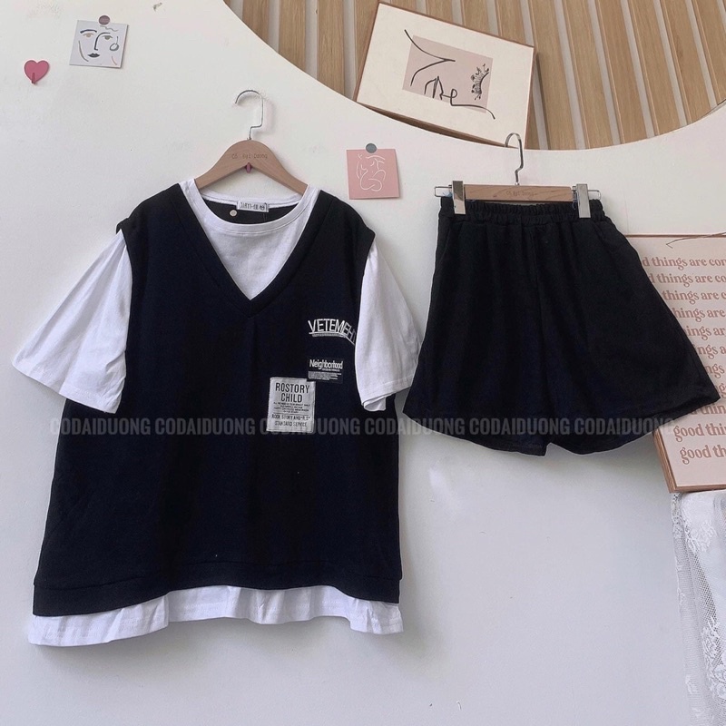 Bộ Shorts Phối Chữ Ngực -Bộ Mặc Nhà Đi Chơi Unisex Form Rộng( video