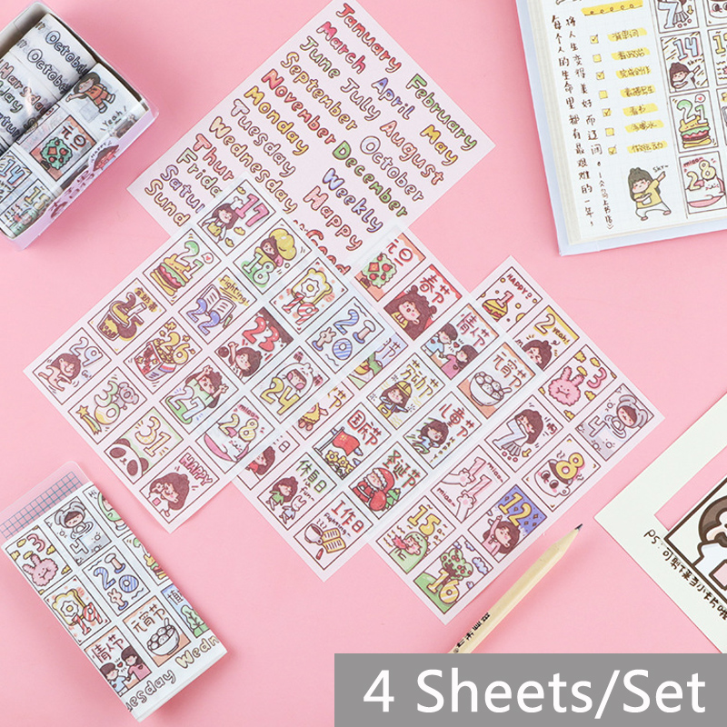 Bộ 4 Tấm Sticker Trong Suốt Họa Tiết Hoạt Hình Nhật Bản Đáng Yêu