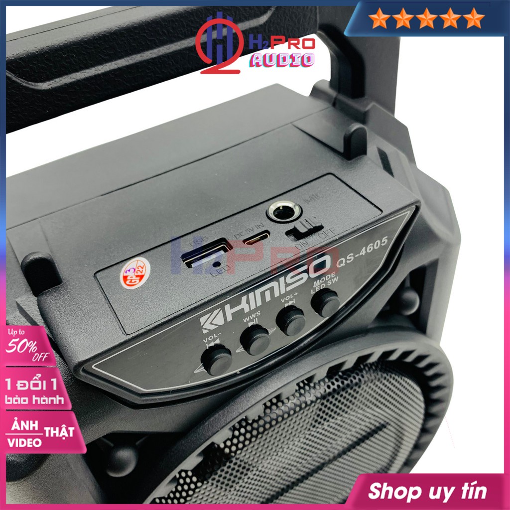 Loa Bluetooth Karaoke Mini, loa hát không dây Kimiso QS-4605 bass 16 cao cấp-led 7 màu, Tặng 1 Mic có dây-Shop H2pro
