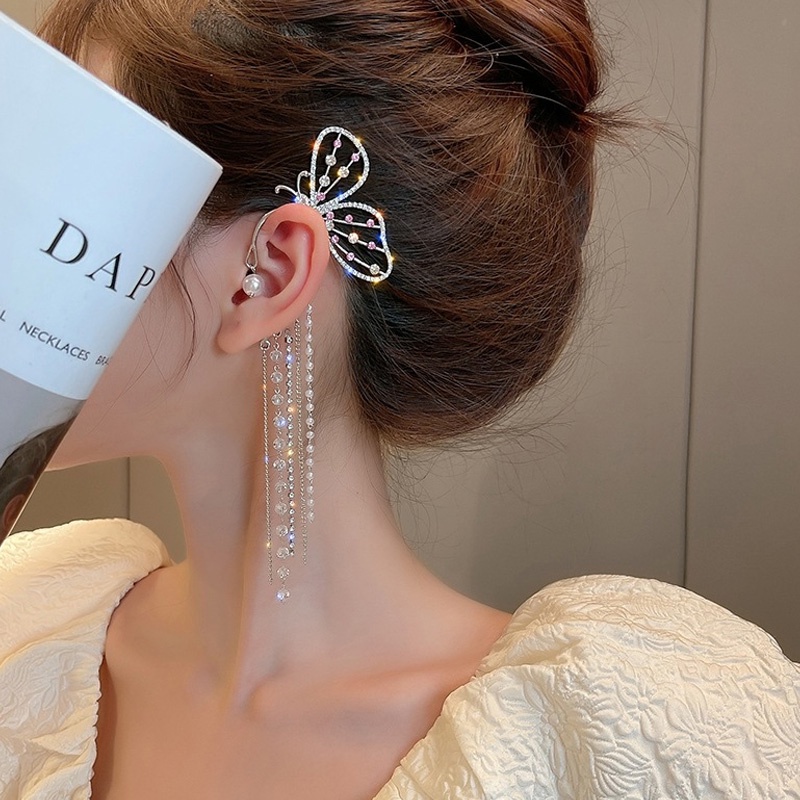 Khuyên kẹp vành tai dáng dài hình bướm đính đá sang trọng độc đáo