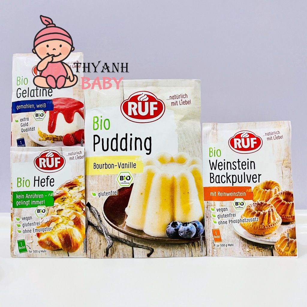 Các loại bột hữu cơ Gelatine hữu cơ Ruf, Pudding, Bột nở, Men nở, Đường hữu cơ cho bé