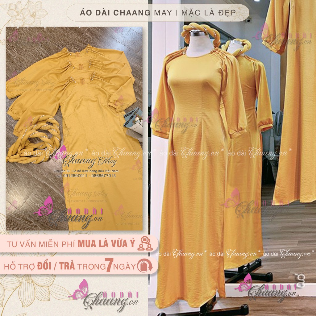 Áo dài cổ xếp ⚡FREESHIP⚡ Kiểu áo dài tay vai cách điệu đính hạt cổ
