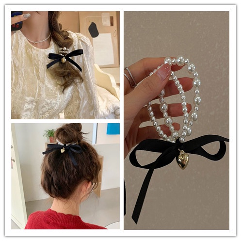 Dây Cột Tóc Hai Lớp Đính Ngọc Trai Thời Trang Cổ Điển Cho Nữ