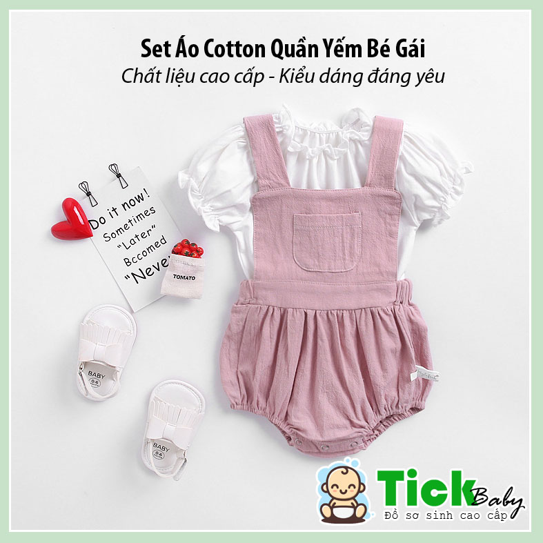 Set Áo + Yếm Mùa Hè Xinh Xắn Cho Bé Gái, Áo Cotton + Quần Yếm Vải Thoáng Mát