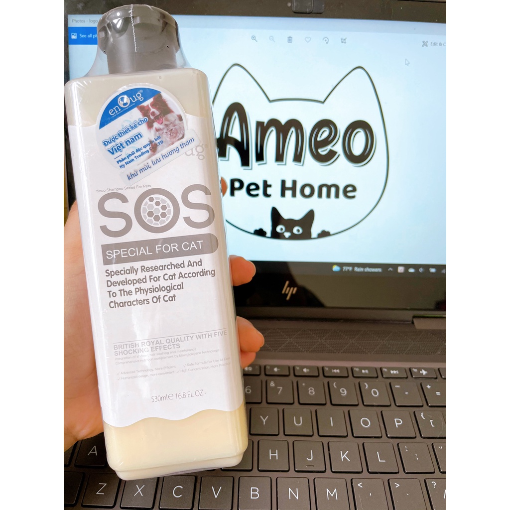 [Video cận] Sữa tắm cho mèo SOS | Sữa tắm SOS trắng cho mèo - Sữa tắm thú cưng dưỡng lông - Ameo Pet Home