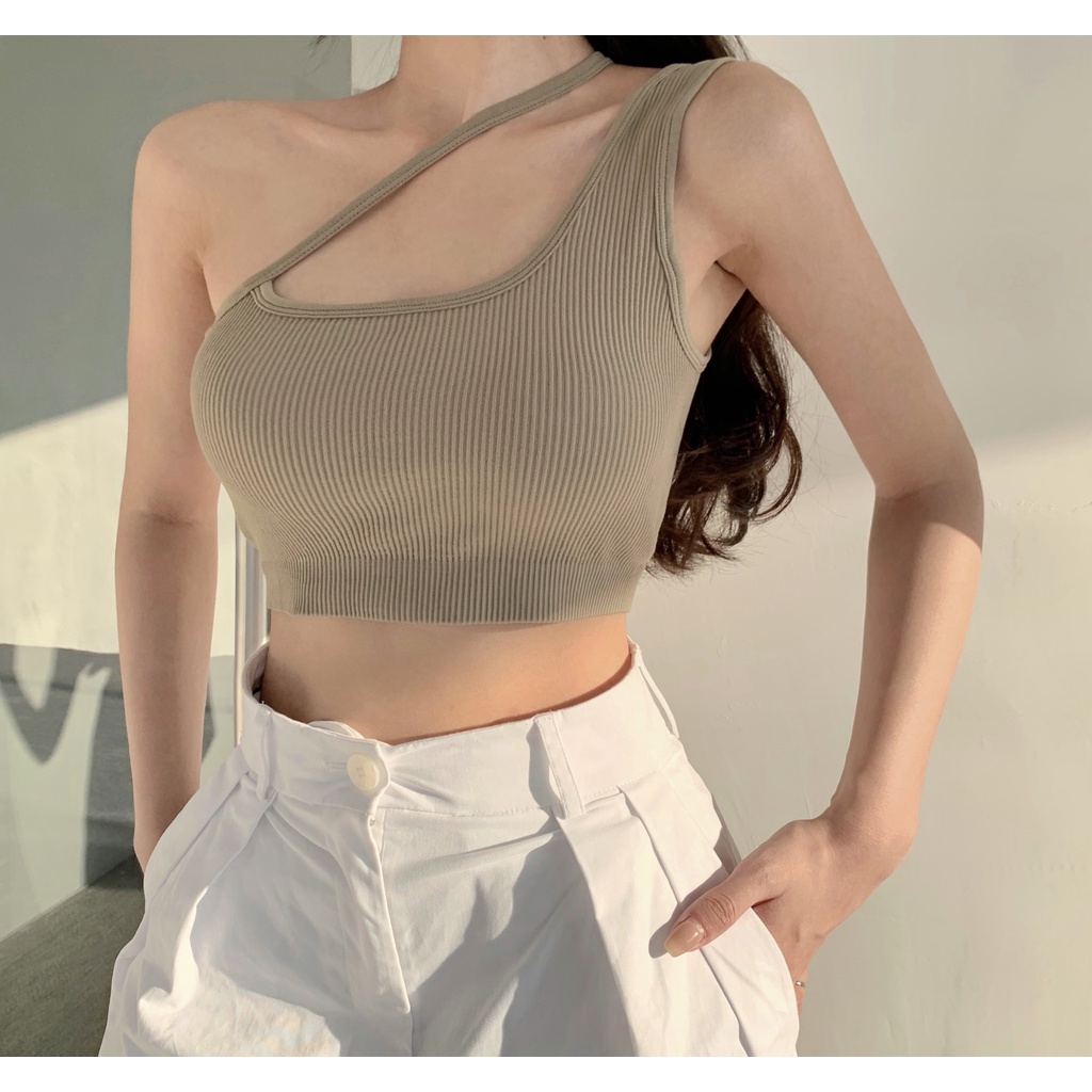 [Mã FAMARAL2 giảm 10K đơn 50K] Áo croptop nữ Ôm body Sexy Xéo vai Khoét tay Hở lưng Kiểu dáng Độc lạ | BigBuy360 - bigbuy360.vn