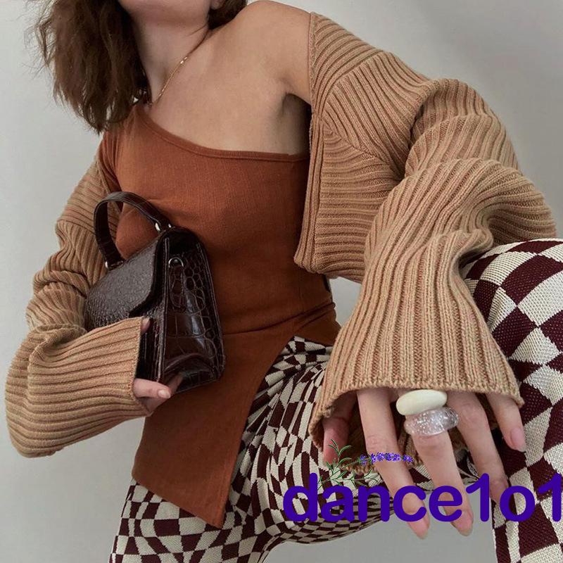 Áo Khoác Sweater Dệt Kim Siêu Ngắn Màu Trơn Phong Cách Quyến Rũ Đơn Giản Dành Cho Nữ Khiêu Vũ1O1