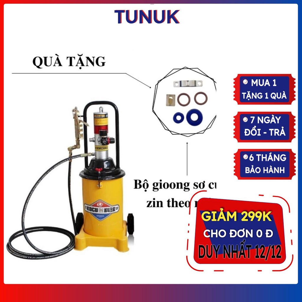 Máy bơm mỡ khí nén GZ-8 TUNUK,  binh bơm mỡ hơi 12L kocu