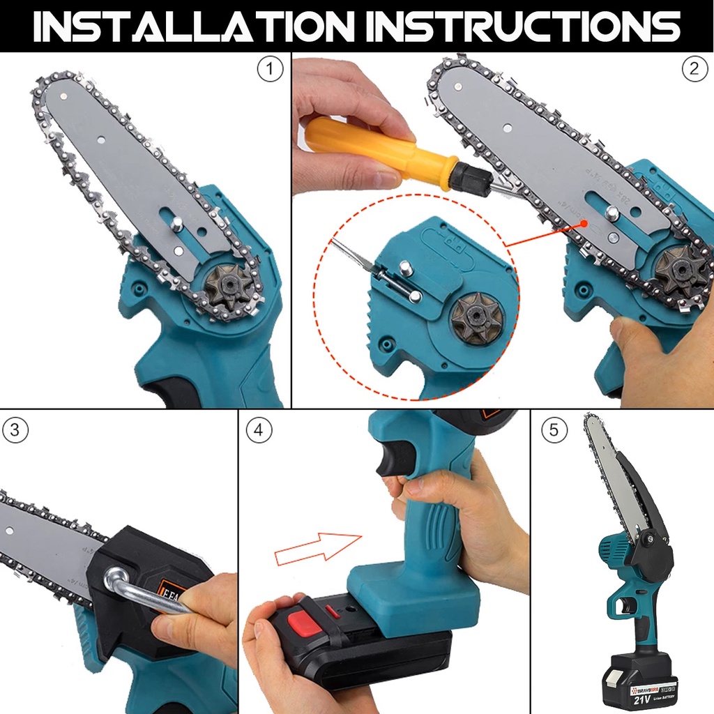 Máy Cưa Xích Điện Tử Không Dây 8 Inch Kèm Pin 3000w Chuyên Dụng Làm Vườn
