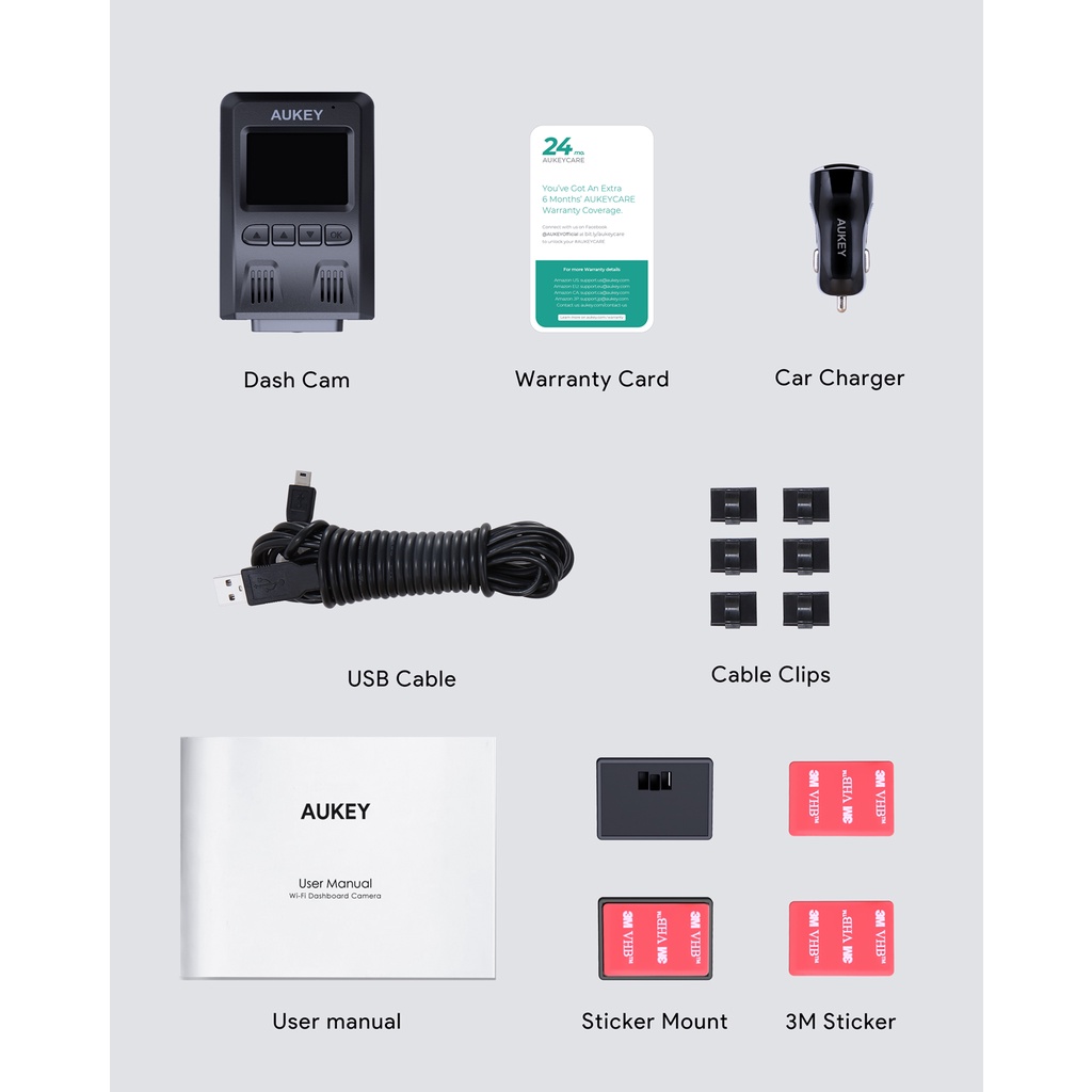 Camera Hành Trình ô tô AUKEY DR02 1080P FHD 2K cảm biến cảnh báo va chạm/ chệch làn đường hỗ trợ GPS/ ghi âm ban đêm